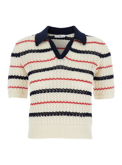 Multicolor V-Neck Sweater With All-Over Striped Motif In Cotton Woman