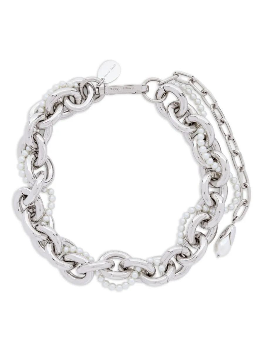 Simone Rocha Xl Pearl & Chain Necklace With Encased Pearl Flower Accessories