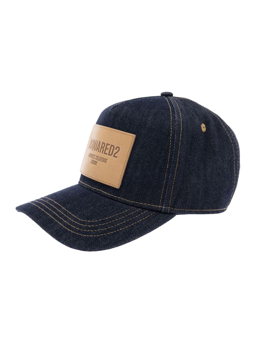 Blue Baseball Cap With Logo Patch On The Front And Logo Lettering On The Rear In Denim Man