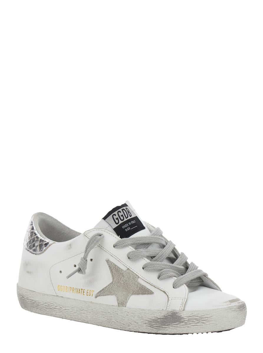 'Superstar' White Low Top Sneakers With Star Patch On The Side And Laminated Heel In Leather Woman