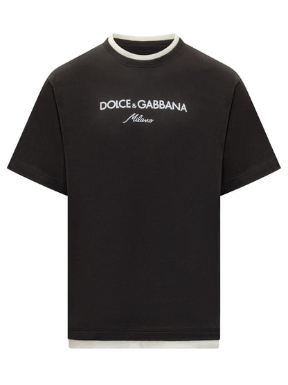 Dolce & Gabbana Dolce & Gabbana Men'S Black Logo Embroidered T-Shirt