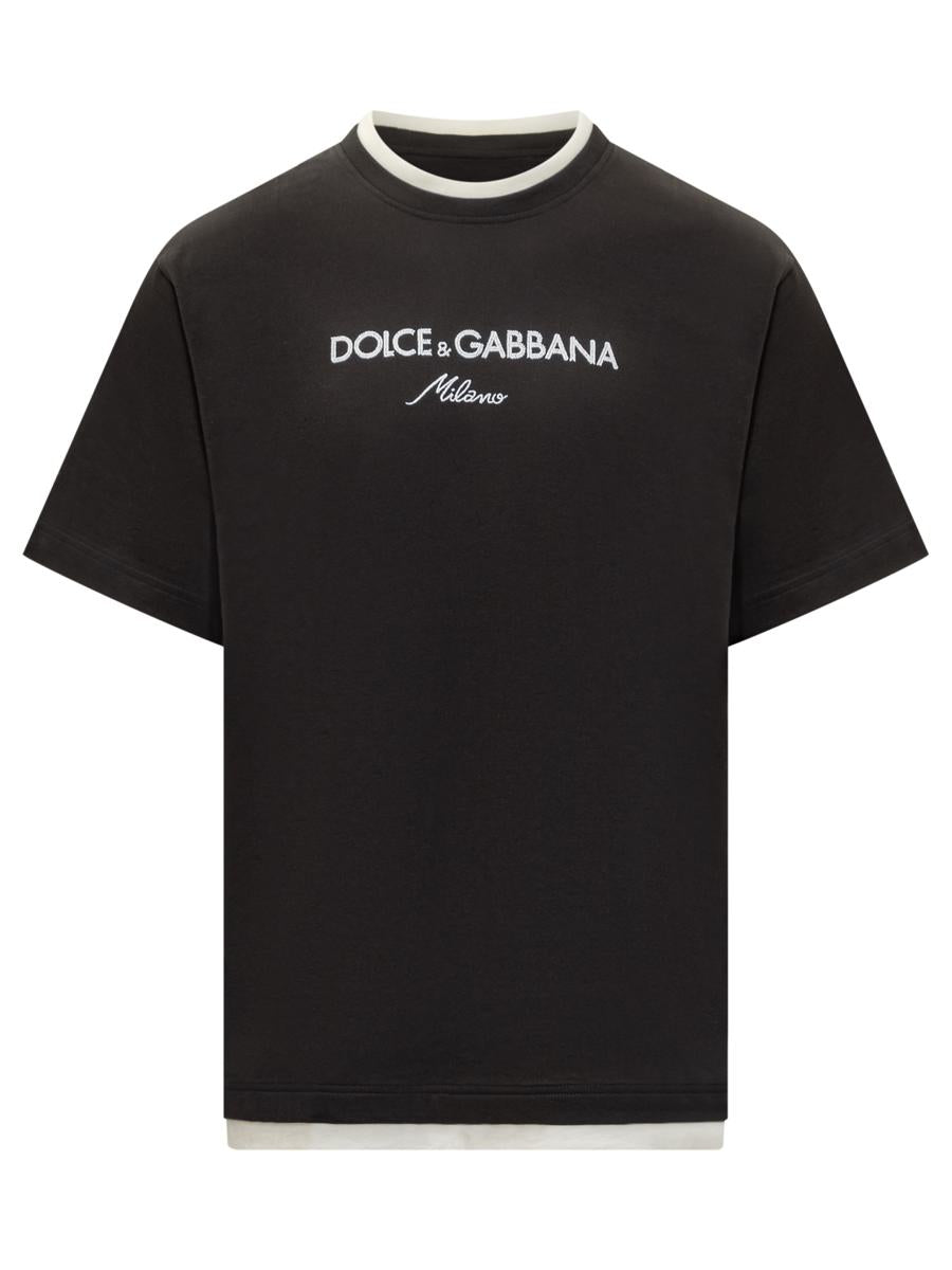 Dolce & Gabbana Dolce & Gabbana Men'S Black Logo Embroidered T-Shirt