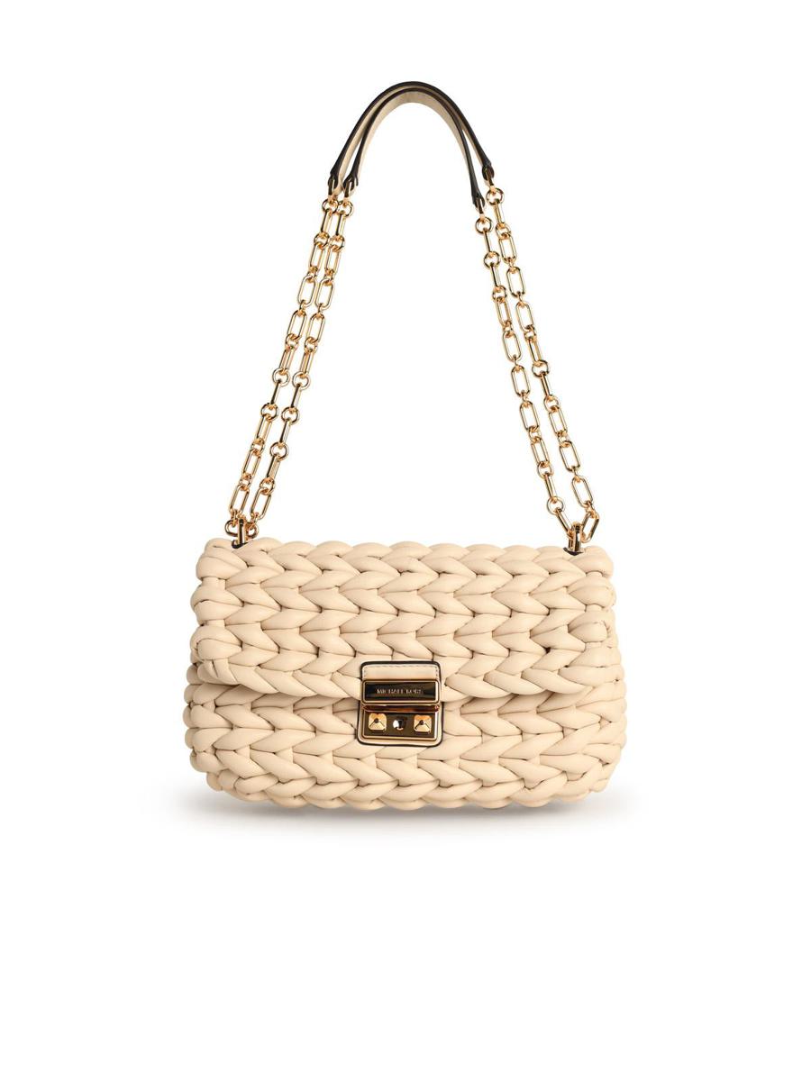 Michael Kors Tribeca' Shoulder Bag In Light Cream Braided Leather
