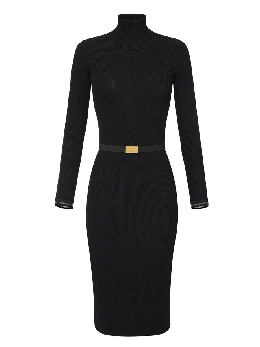 Elisabetta Franchi Ribbed Knit Dress With Belt Clothing