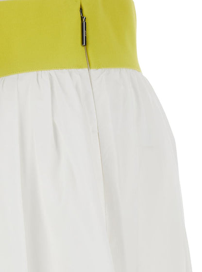 White Skirt With Contrasting Waist And Pleated Details In Fabric Woman