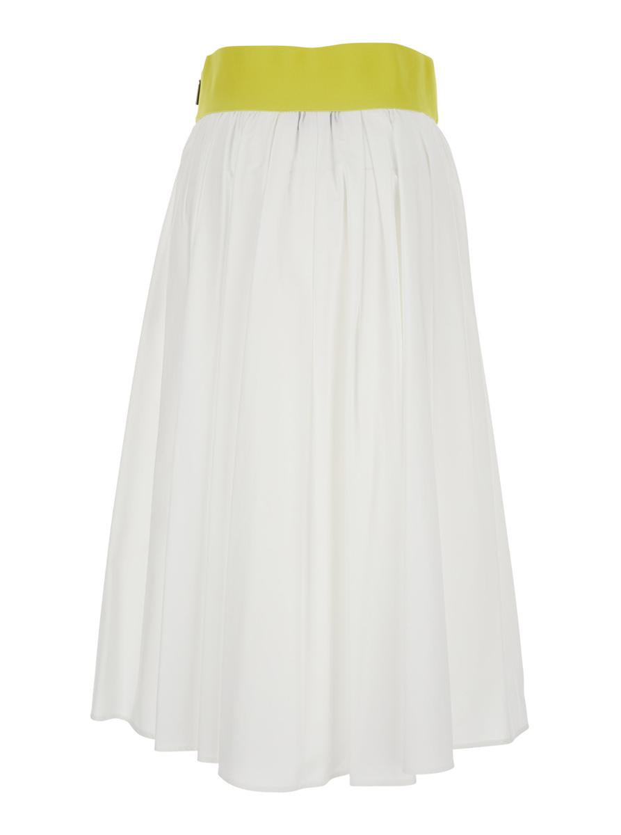White Skirt With Contrasting Waist And Pleated Details In Fabric Woman