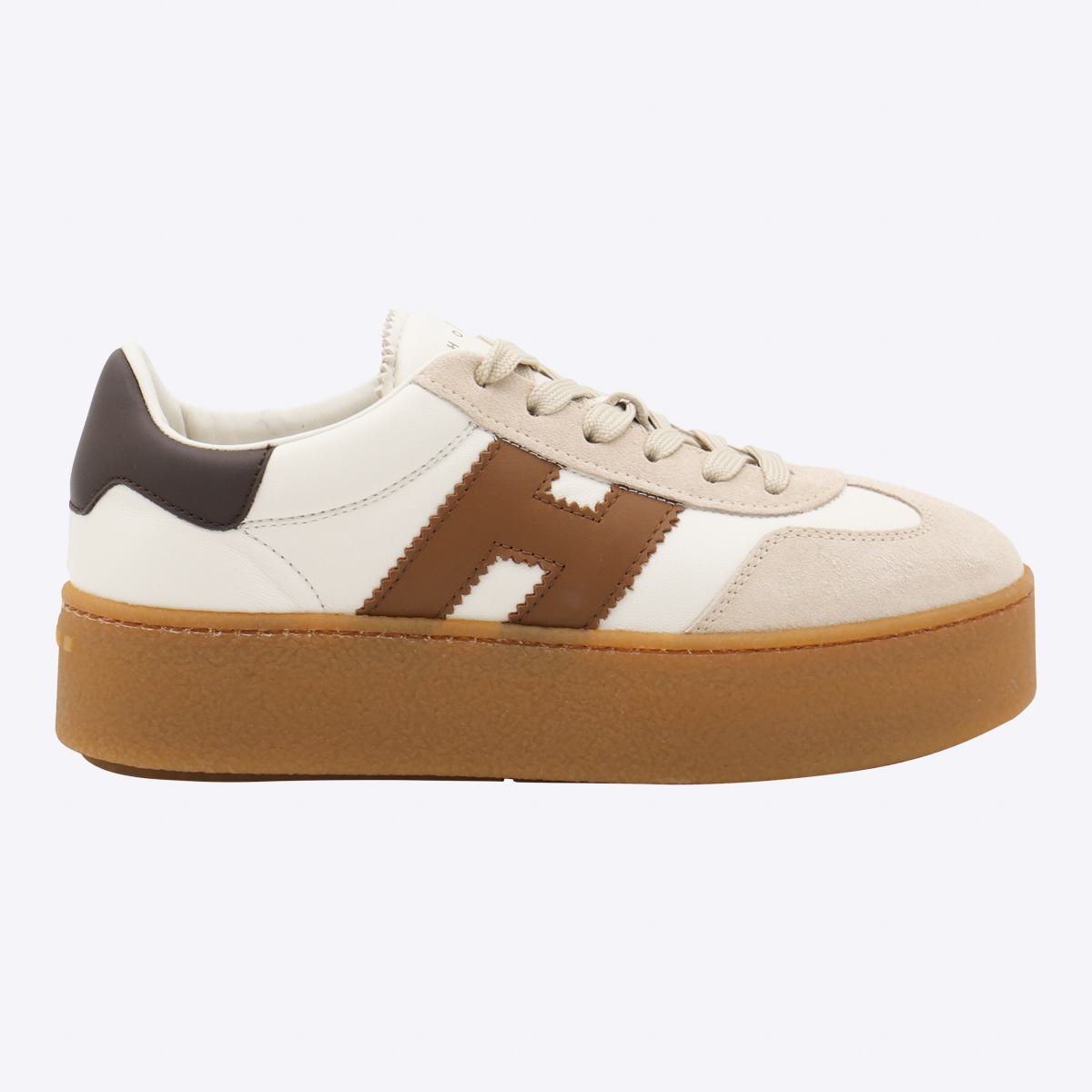Hogan White And Brown Leather Sneakers