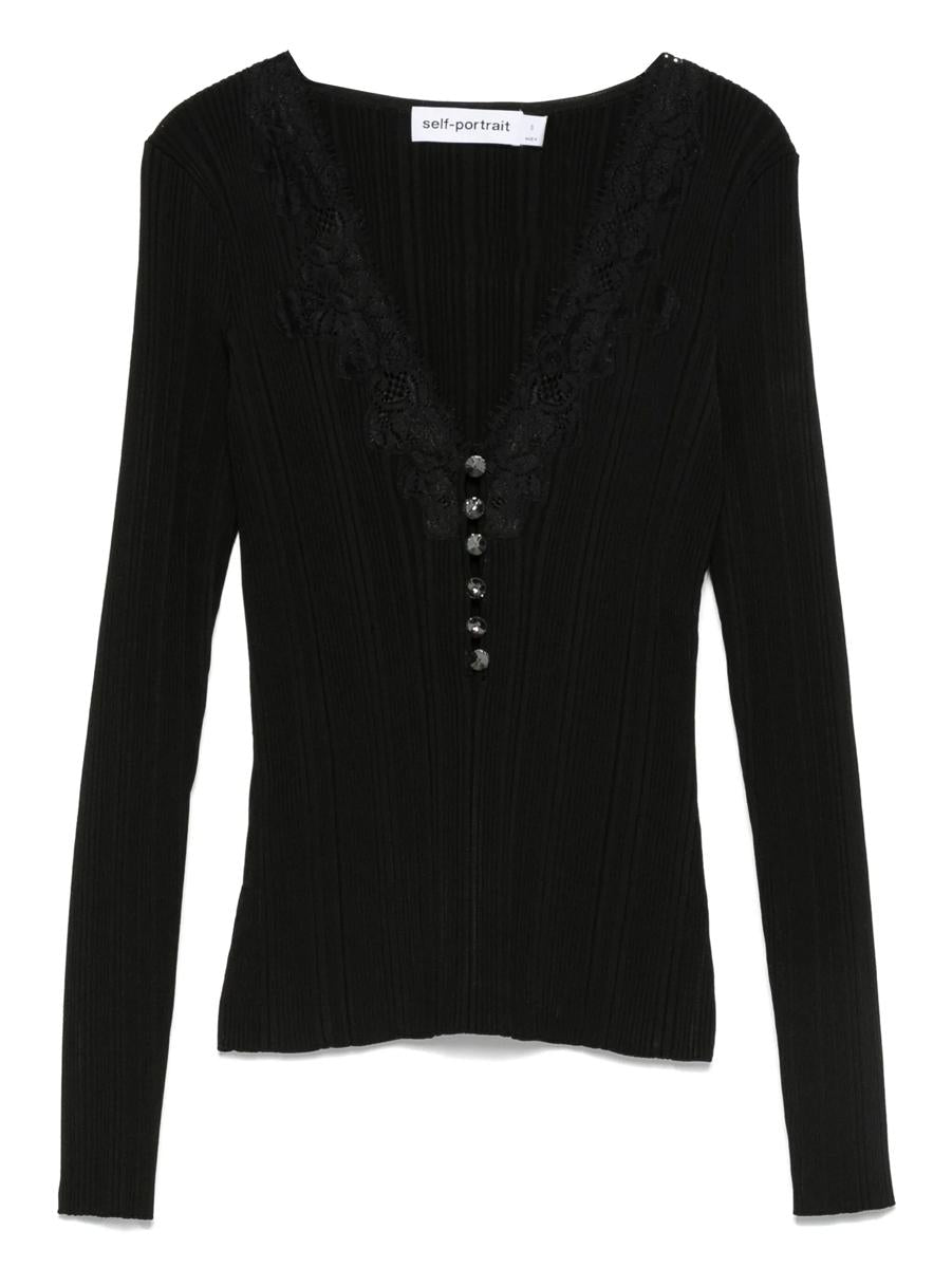 Self-Portrait Black Lace Trim Knit Top Clothing