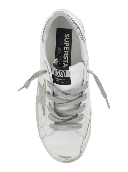 'Superstar' White Low Top Sneakers With Star Patch On The Side And Laminated Heel In Leather Woman