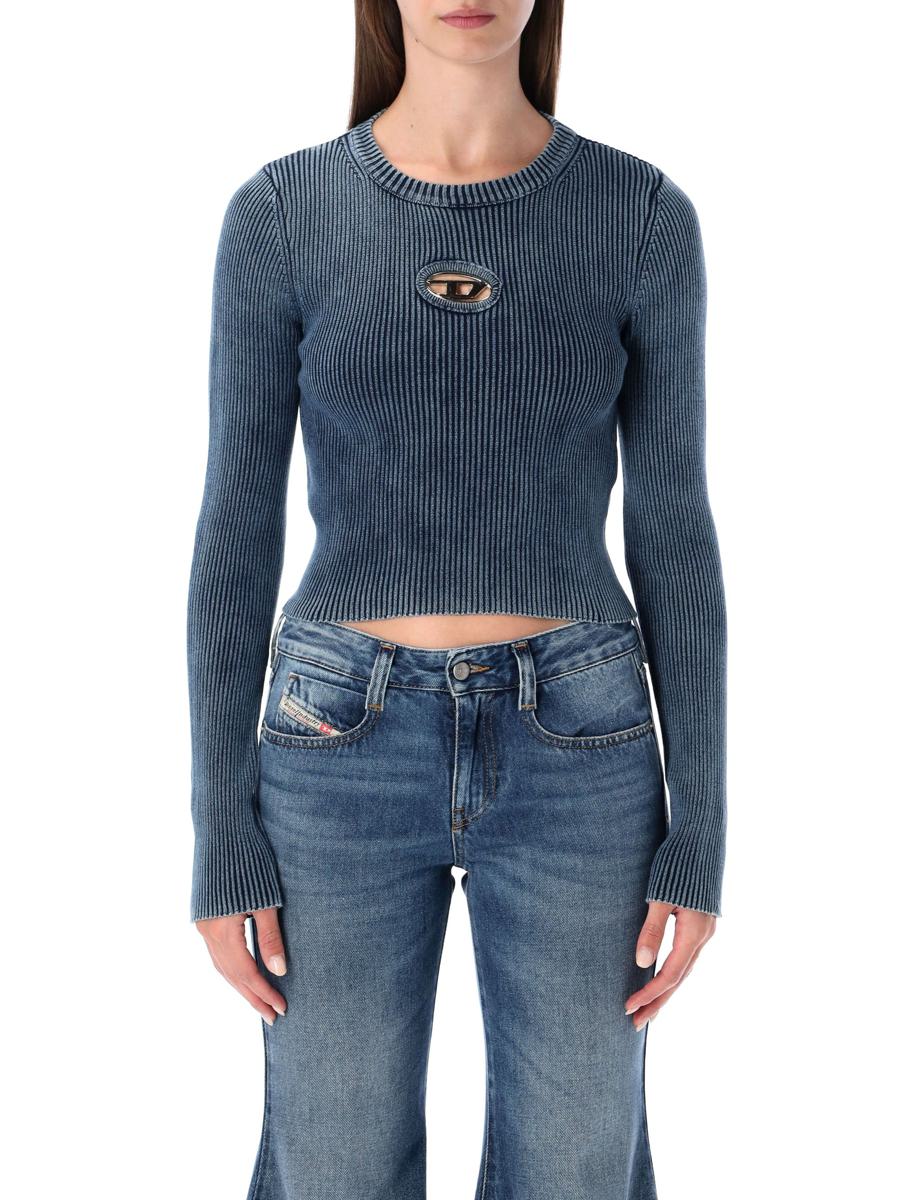 Diesel M-Anchor-A Blue Ribbed Long-Sleeve Top