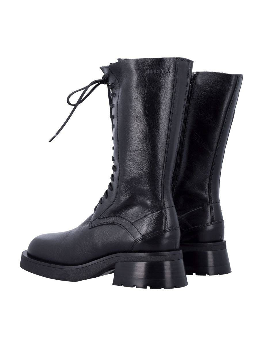 Miista Vel Lace-Up Leather Boots Black