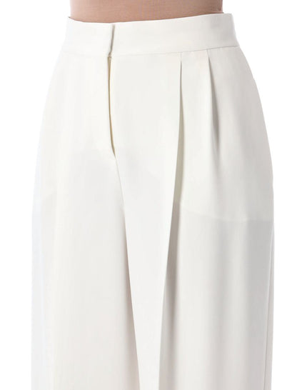 Alberta Ferretti White Wide-Leg Pleated Trousers