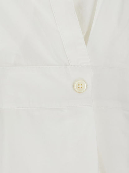 'Athena' White Sleeveless V-Neck Dress In Cotton Woman