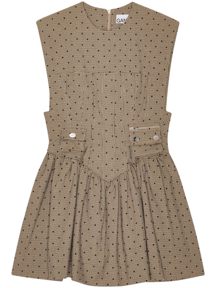 Ganni Beige Short Dress With Polka Dots