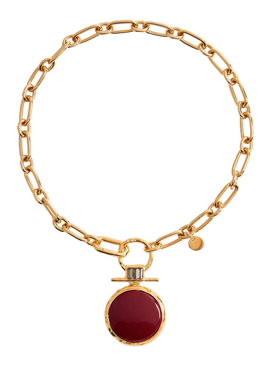 'Energy' Red Necklace With Chain-Link Design And Round Pendant In Brass Woman