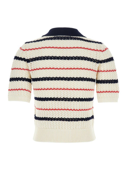Multicolor V-Neck Sweater With All-Over Striped Motif In Cotton Woman