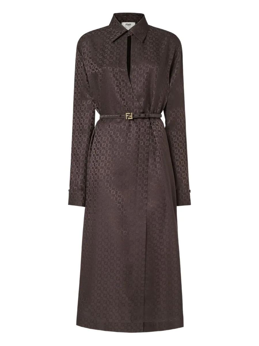 Fendi Ff Jacquard Silk Midi Shirt Dress Clothing