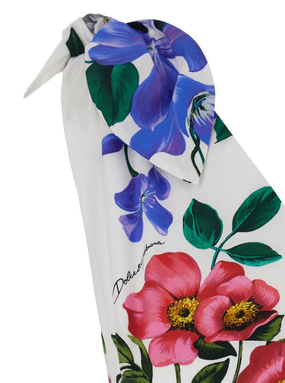 Multicolor Short Dress With All-Over Floral Print In Cotton Woman