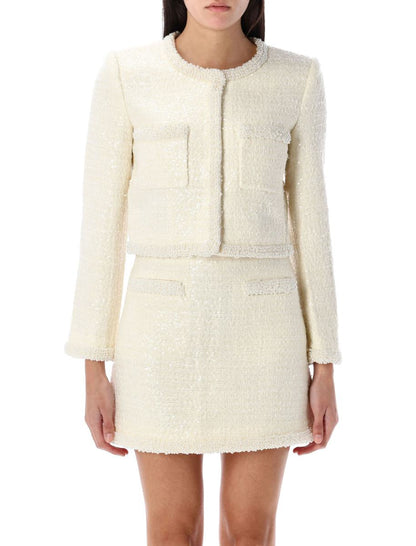 Self-Portrait Bouclé Pearl Trim Jacket