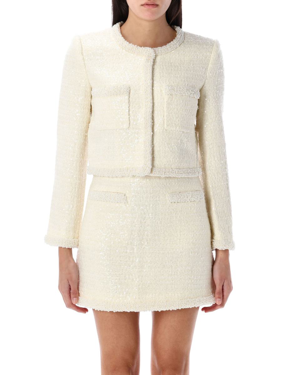 Self-Portrait Bouclé Pearl Trim Jacket