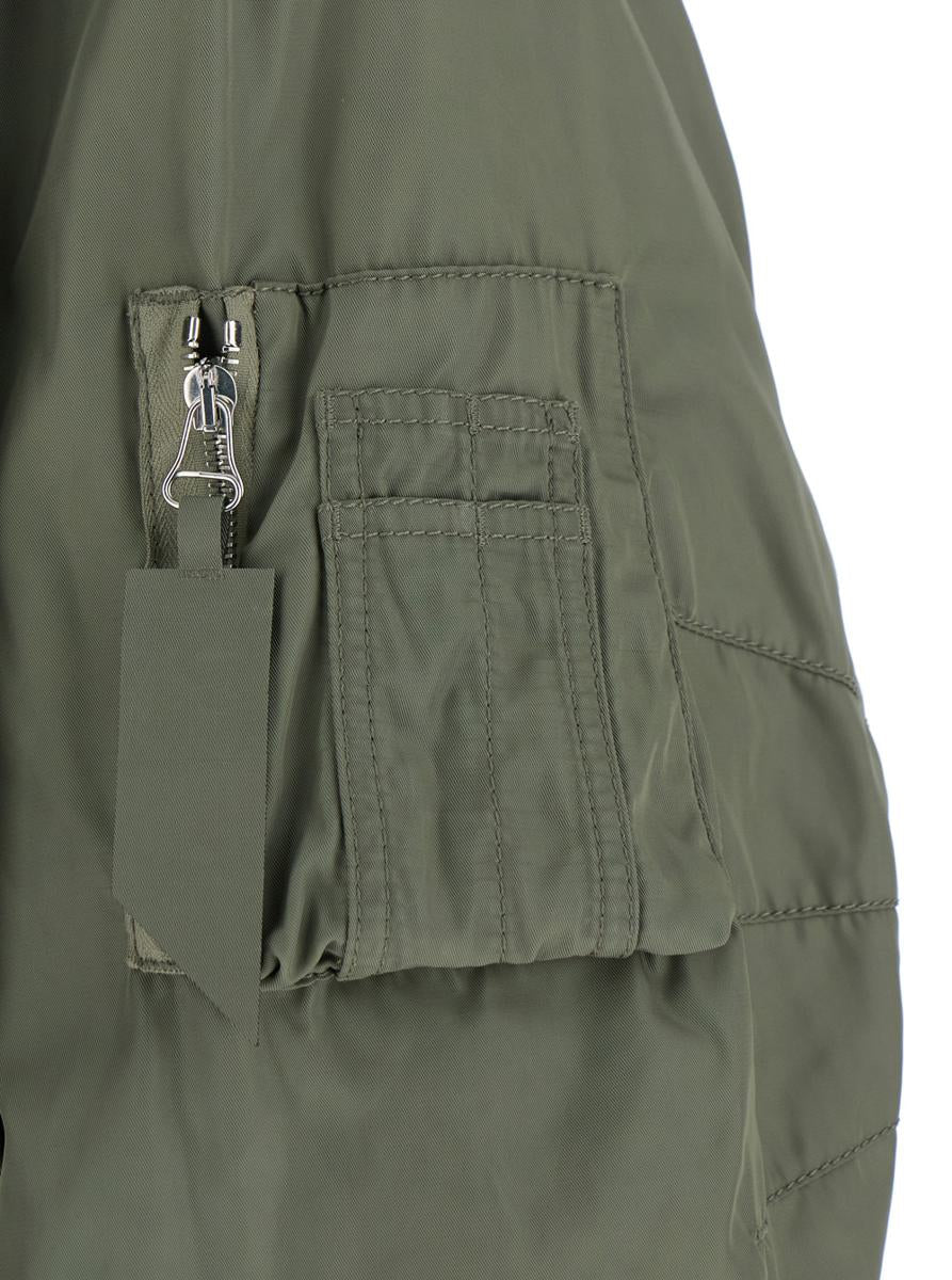 Green Bomber Jacket With Zip Pocket On The Sleeve In Tech Fabric Woman