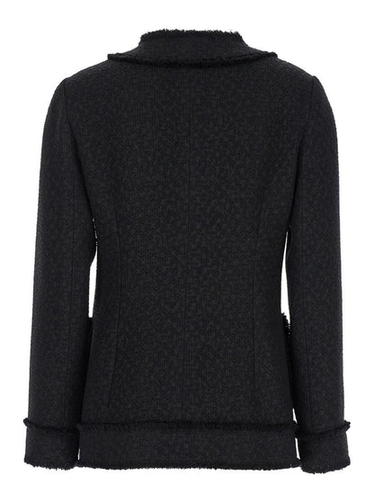 Black Single-Breasted Jacket With Branded Button In Tweed Woman