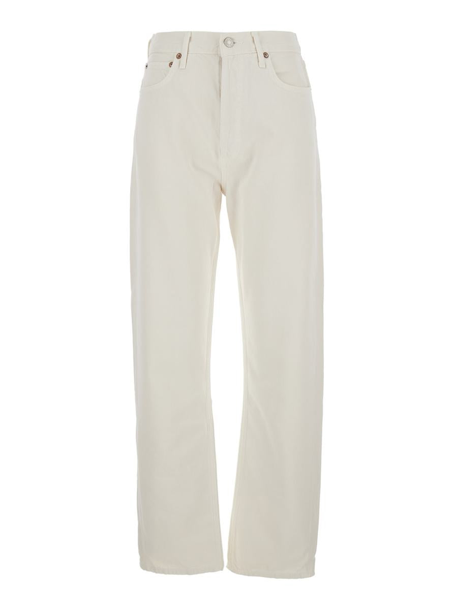 '90S' White Jeans With Five-Pocket Design And Logo Patch On The Rear In Denim Woman