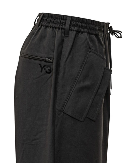 Y-3 Adidas Black Baggy Pants With Side Bands Y-3