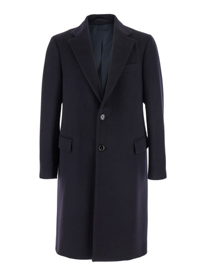 Blue Single-Breasted Coat With Classic Lapels In Wool Man