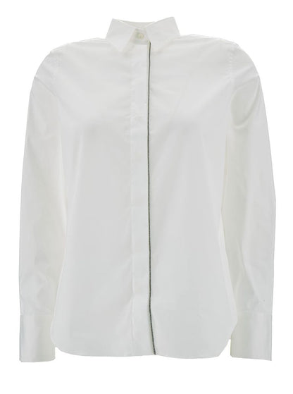 White Shirt With Monile Detail In Cotton Blend Woman