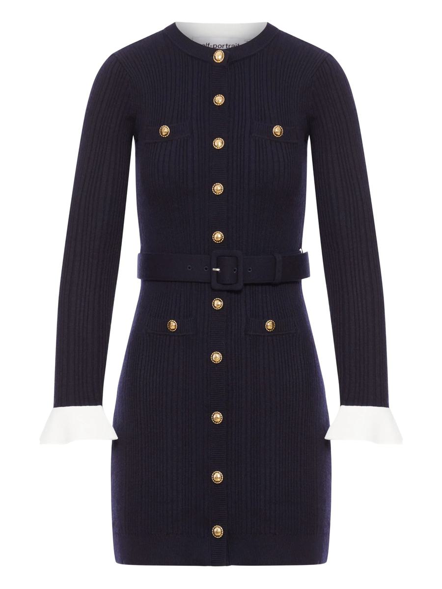 Self-Portrait Navy Viscose Knit Mini Dress Clothing