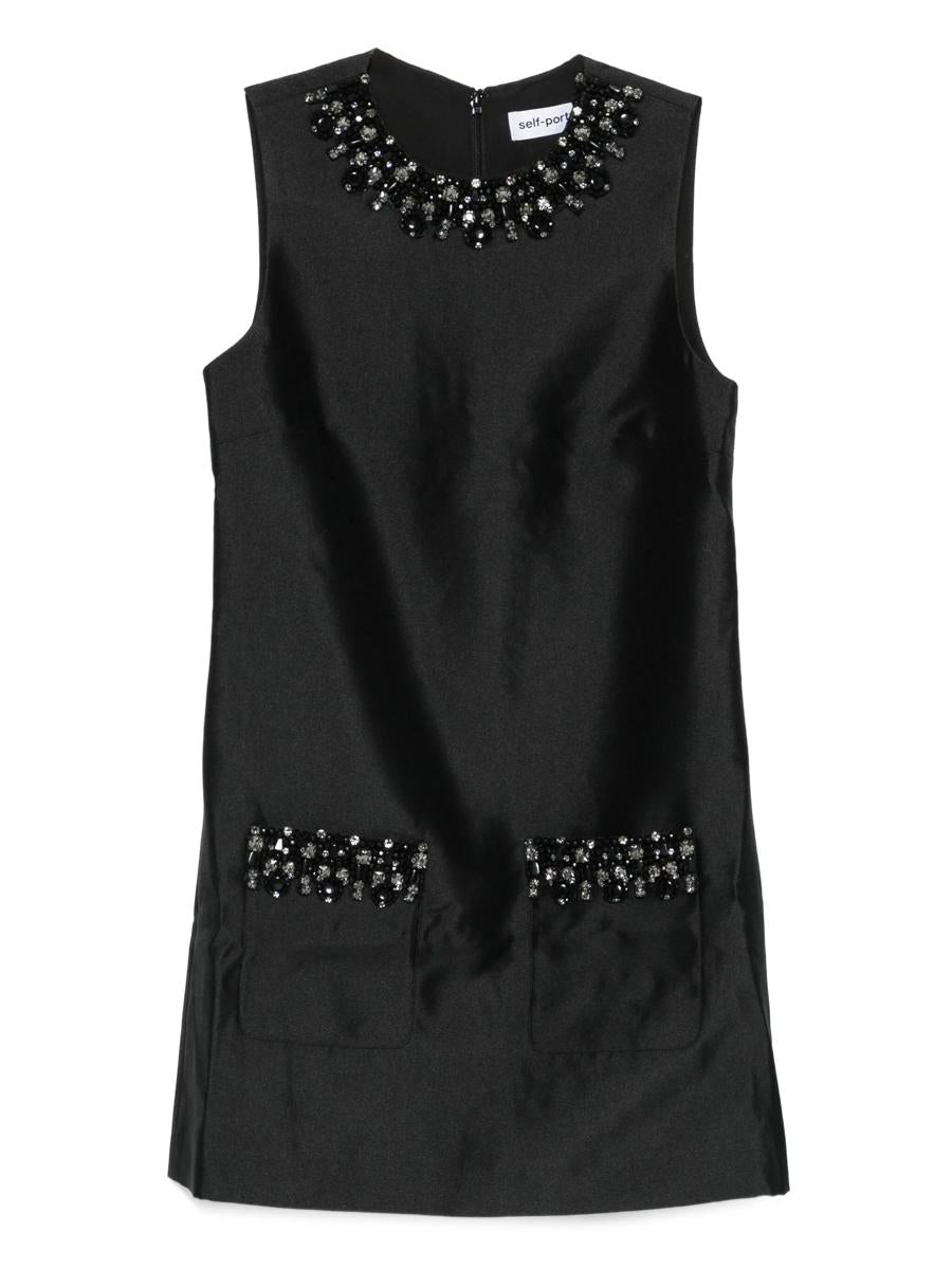 Self-Portrait Black Taffeta Embellished Trim Mini Dress Clothing
