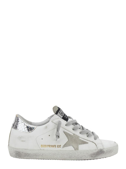 'Superstar' White Low Top Sneakers With Star Patch On The Side And Laminated Heel In Leather Woman