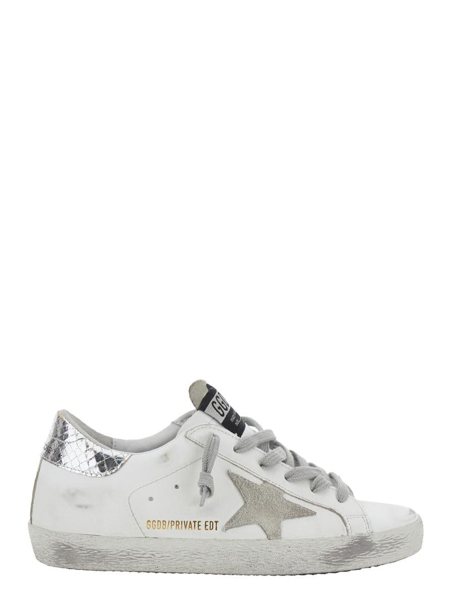 'Superstar' White Low Top Sneakers With Star Patch On The Side And Laminated Heel In Leather Woman