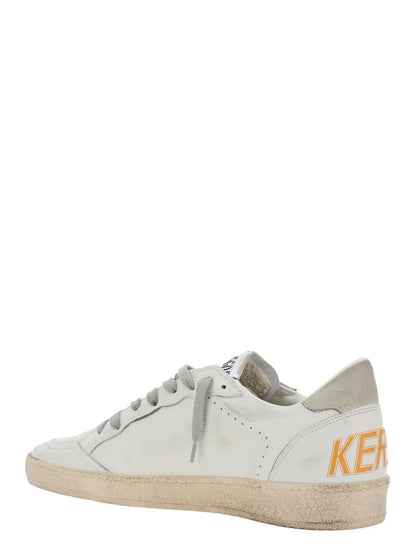 'Ballstar' White Low Top Sneakers With Star Patch On The Side And Maxi Lettering On The Rear In Leather Man