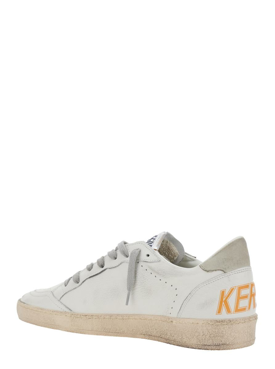 'Ballstar' White Low Top Sneakers With Star Patch On The Side And Maxi Lettering On The Rear In Leather Man