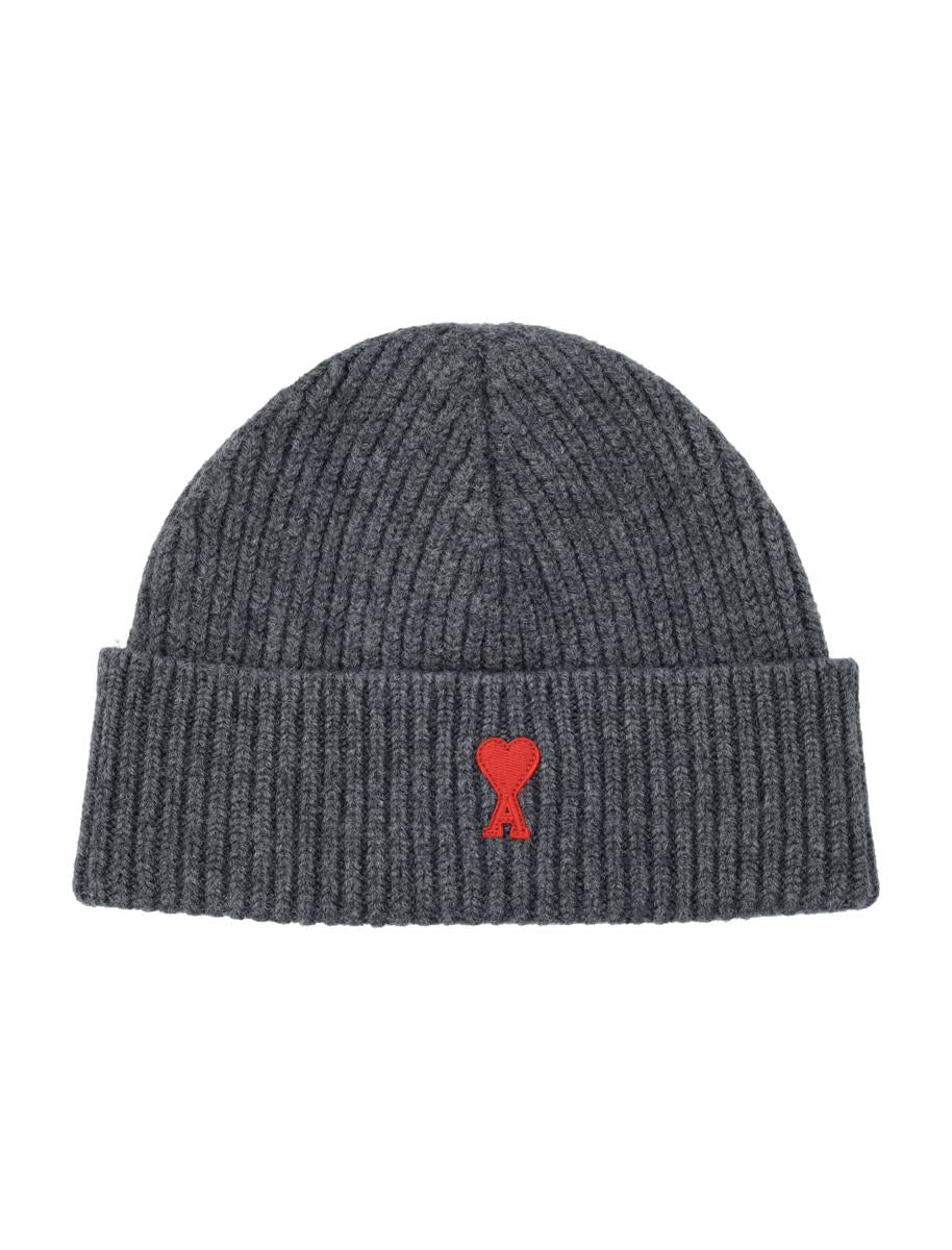 AMI Paris De Coeur Wool Beanie Grey