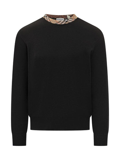 Burberry Black Crew Neck Sweater With Burberry Check Detail