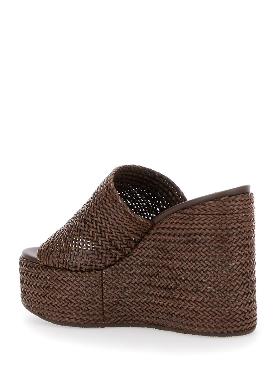 Brown Wedges With Almond Toe And Woven Design In Synthetic Fiber Woman