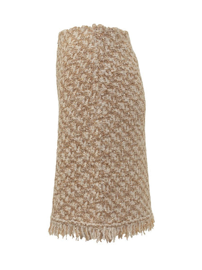 Fabiana Filippi Beige Bouclé Miniskirt With Fringes By Fabiana Filippi