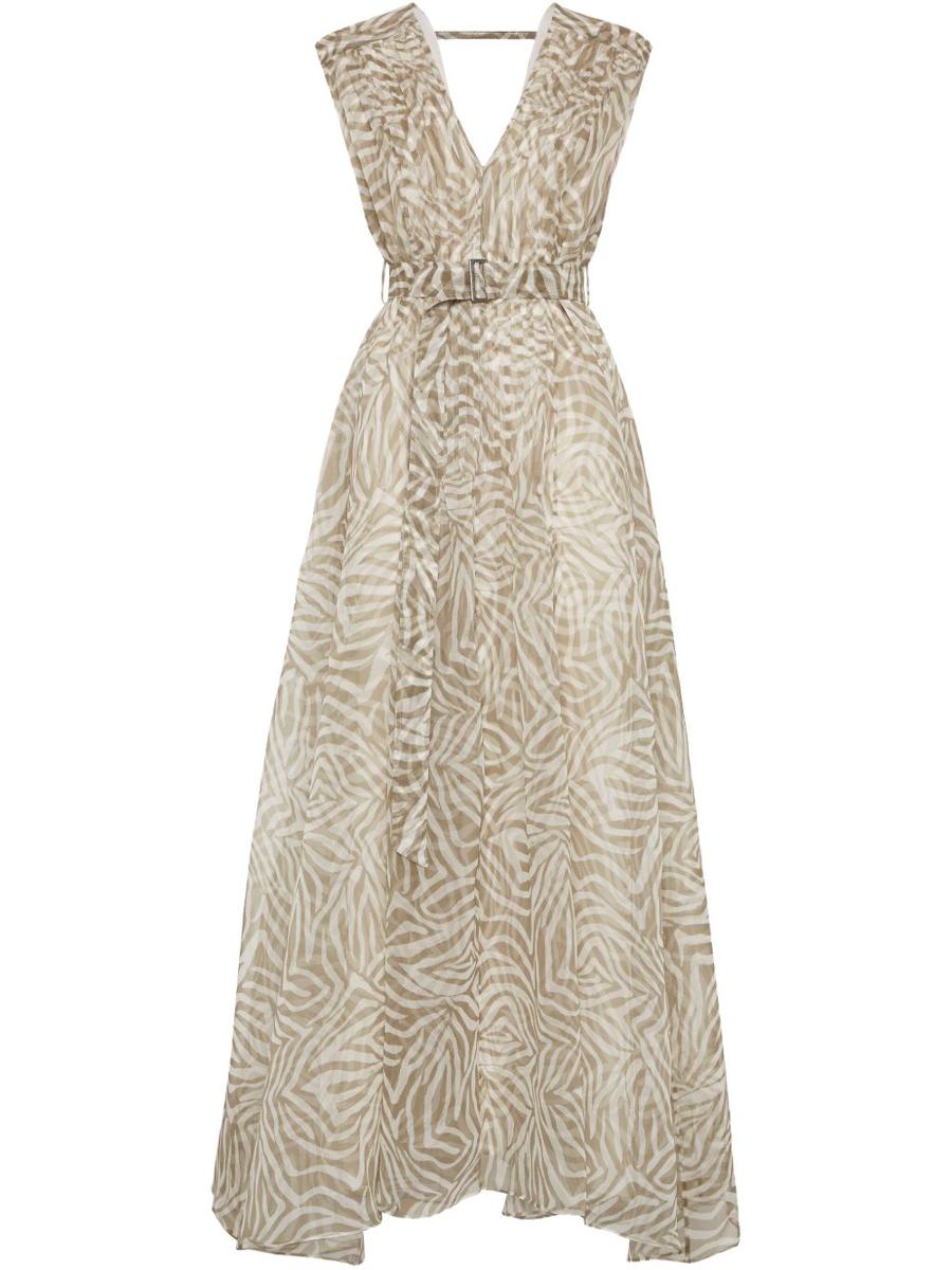 Brunello Cucinelli Ethnic Print Organza Silk Long Dress