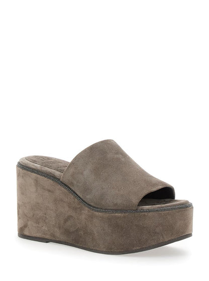 Brown Wedges With Almond Toe In Suede Woman