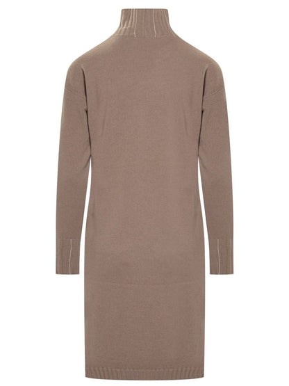 Fabiana Filippi Fabiana Filippi Taupe Knitted Turtleneck Dress
