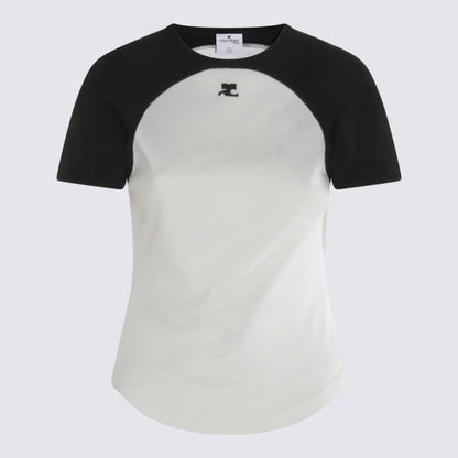 Courrèges White And Black Cotton T-Shirt