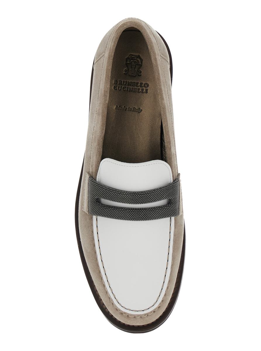 Beige Loafers With Monile Detail And Chain In Suede Woman
