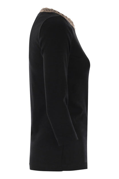 Fabiana Filippi 3/4 Sleeve T-Shirt With Neck Detailing