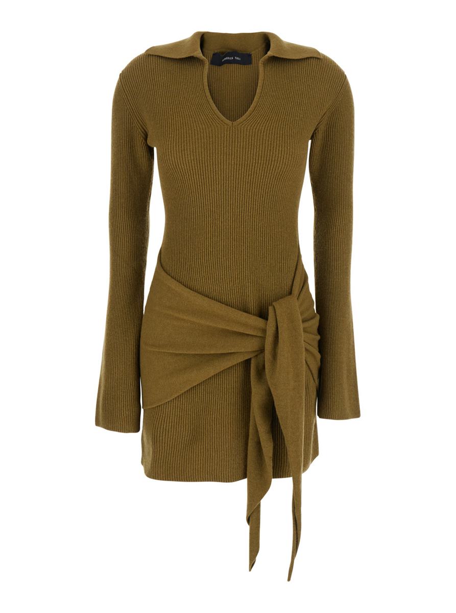 Abito Corto Misto Cashmere Con Nodo