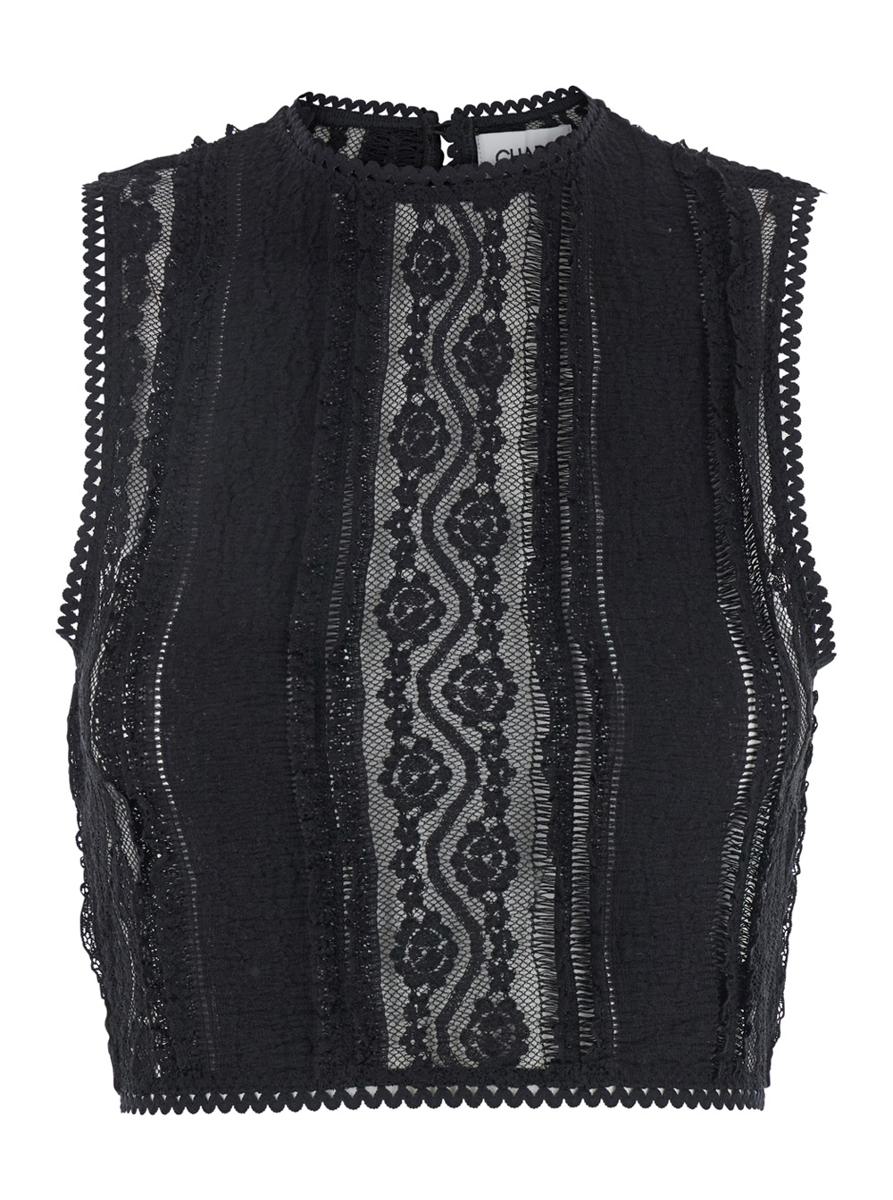 'Asteria' Black Top With Embroidery Details And Semi-Transparent Design In Cotton And Tech Fabric Blend Woman