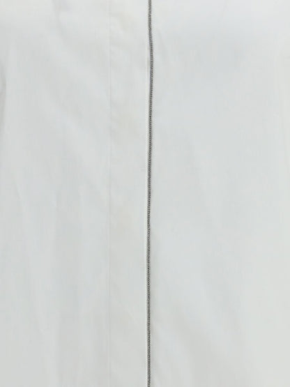 White Shirt With Monile Detail In Cotton Blend Woman