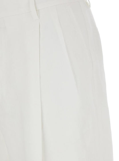 White Pants With Turn-Up Hem In Linen Man